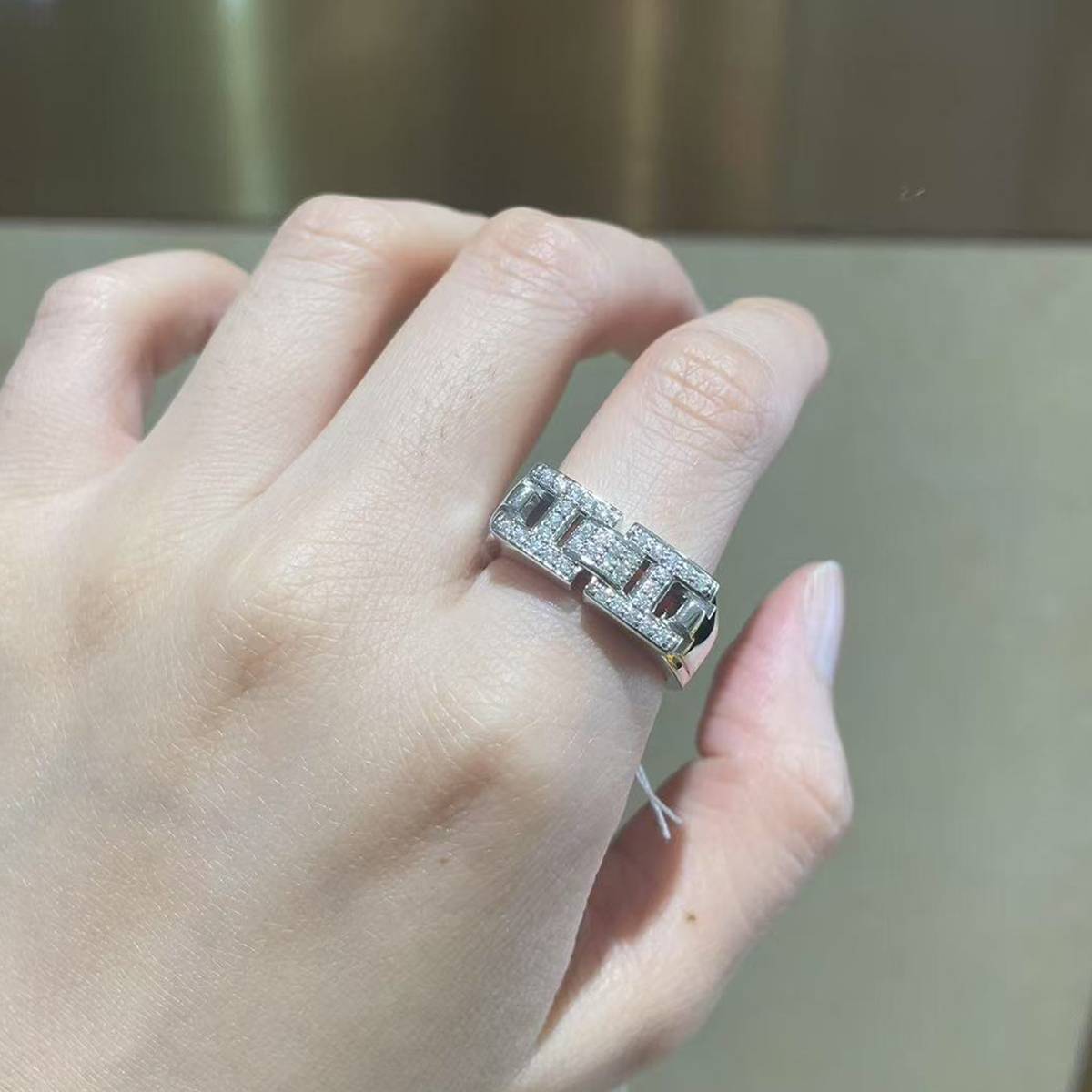 H-letter lined S925 silver plated platinum men's ring custom selection Side Stone Moissanite 0.34ct
